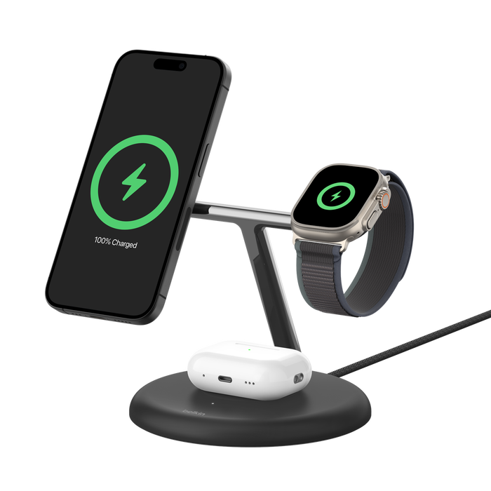 Cargador inalámbrico Qi2 15w Magsafe Belkin 3 en 1