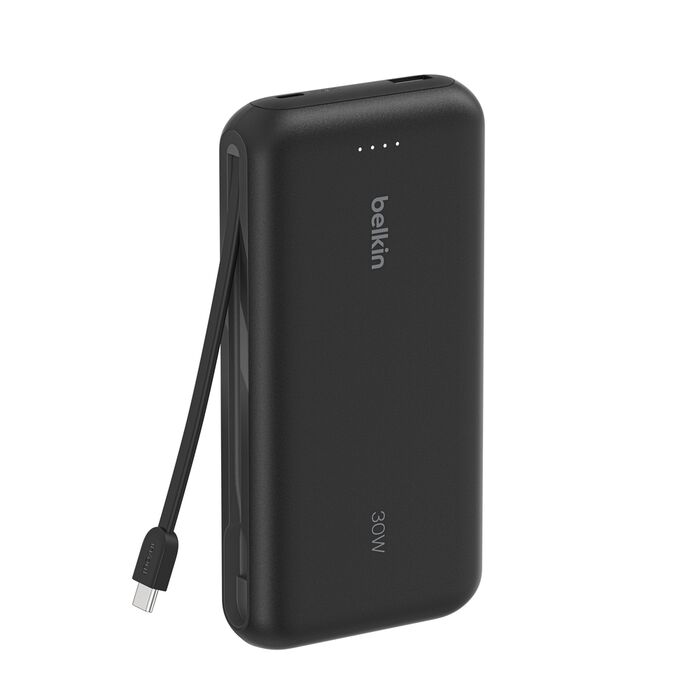 Belkin 20K Power Bank with 30WPD + Integrated USB-C Cable, Black