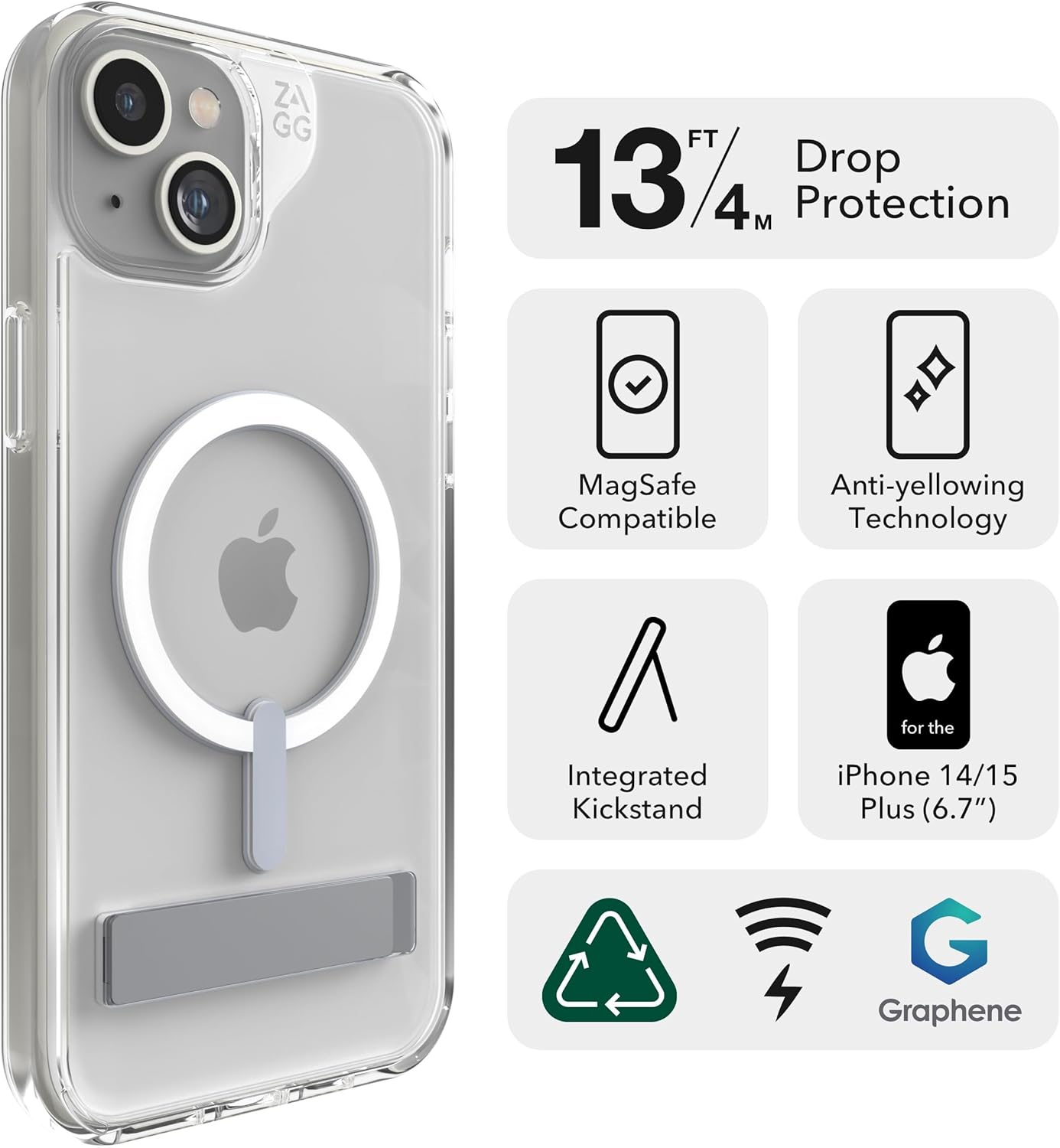 Zagg Cases Crystal Palace iPhone 15 Plus, 14 Plus Snap Clear