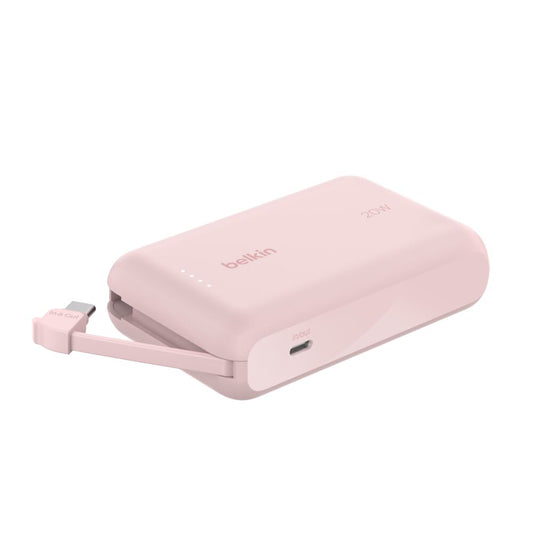 Belkin 10K Power Bank with 20W PD + Integrated USB-C Cable, Pink