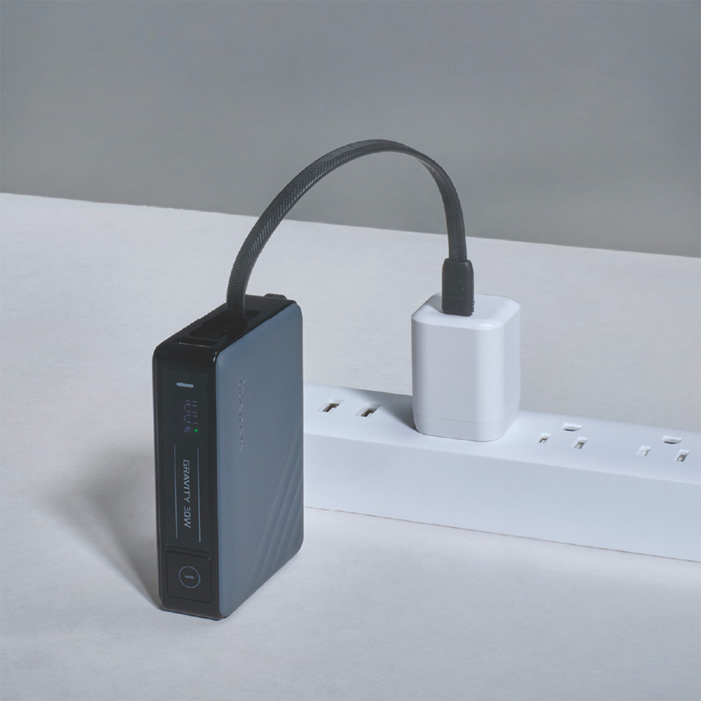 Adam Elements GRAVITY 30W Fast Charging Power Bank with Built-In Cable - Grey
