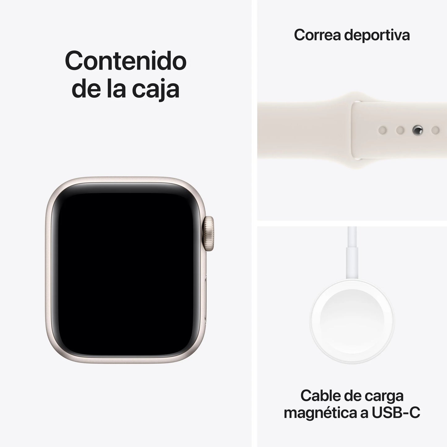 Apple Watch SE GPS • Caja de aluminio blanco estelar de 44 mm • Correa deportiva blanco estelar - M/L