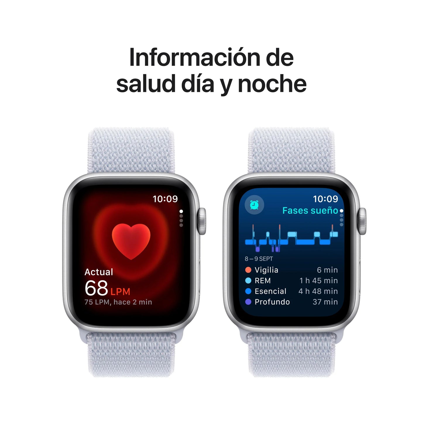Apple Watch SE GPS • Caja de aluminio color plata de 44 mm • Correa loop deportiva azul nube