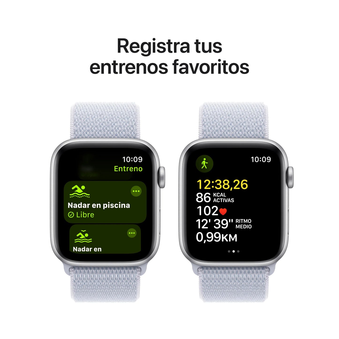 Apple Watch SE GPS • Caja de aluminio color plata de 44 mm • Correa loop deportiva azul nube