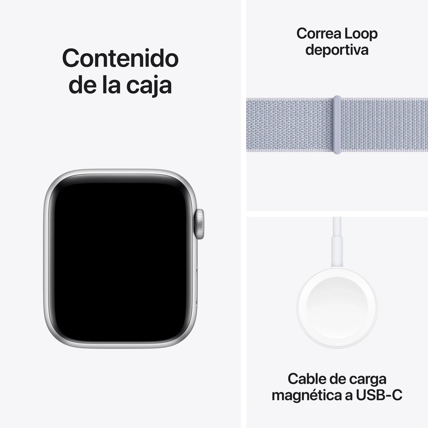 Apple Watch SE GPS • Caja de aluminio color plata de 44 mm • Correa loop deportiva azul nube