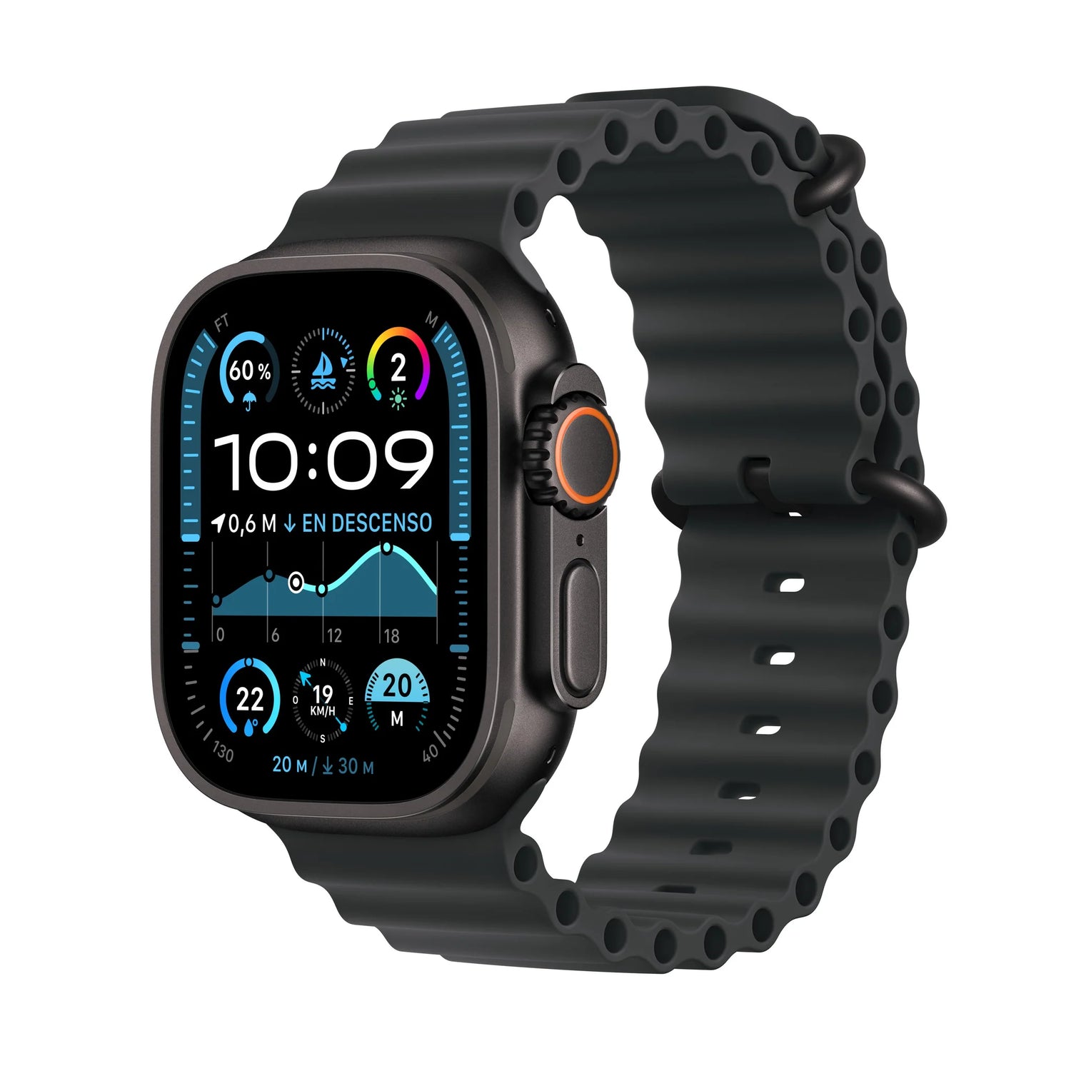 Apple Watch Ultra 2 GPS + Cellular • Caja de titanio negro de 49 mm • Correa Ocean negra