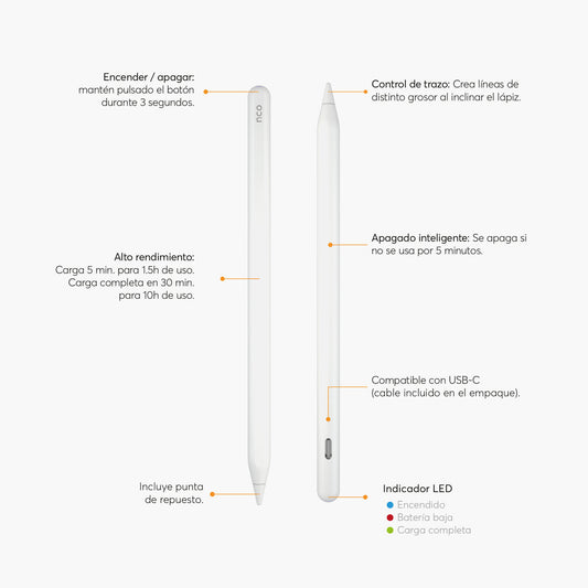 NCO SmartPen White Wireless Charging for All iPads
