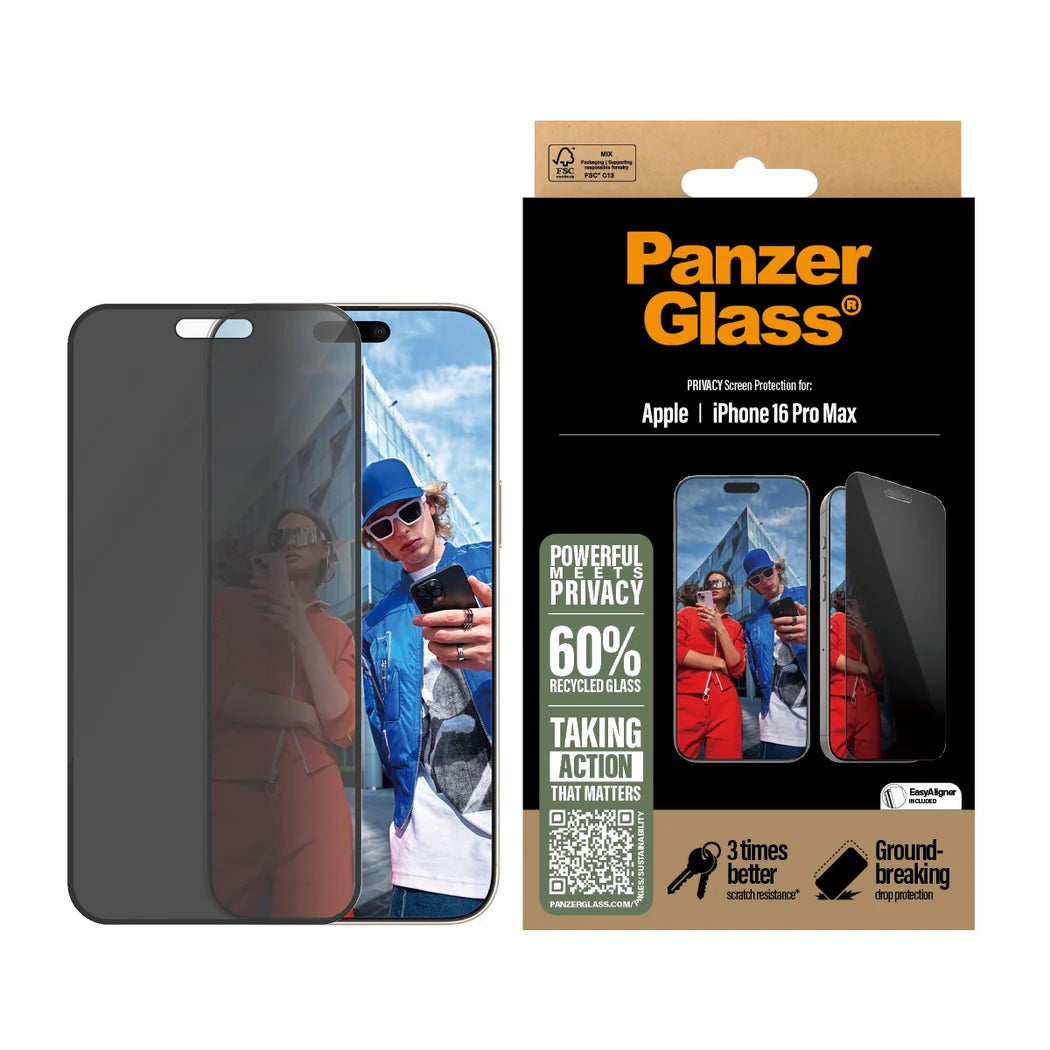 PROTECTOR DE PANTALLA DE PRIVACIDAD PANZERGLASS® PARA IPHONE 16 PRO MAX | AJUSTE ULTRA ANCHO