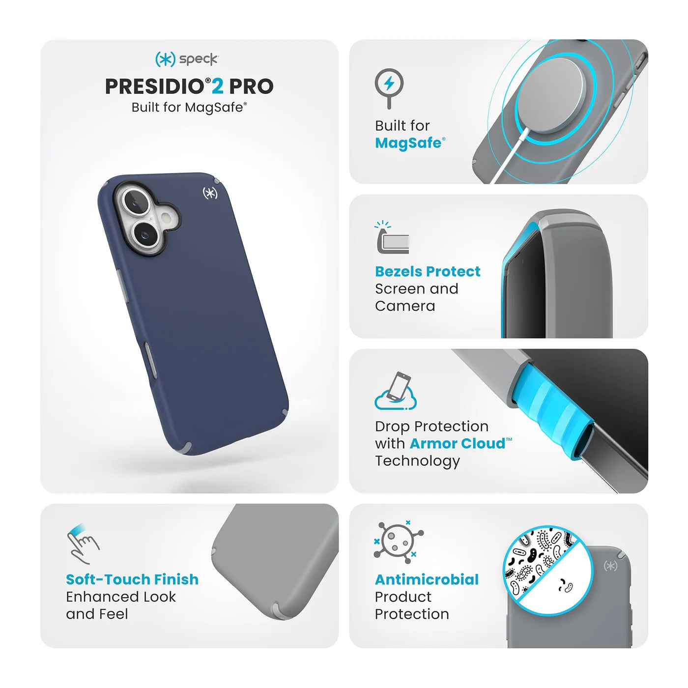 Speck Presidio2 Case con Magsafe para iPhone 16 Plus - Azul