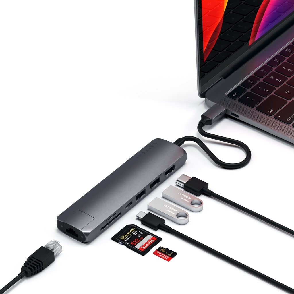 Satechi USB-C Slim Multiport with Ethernet Adapter - Space Gray