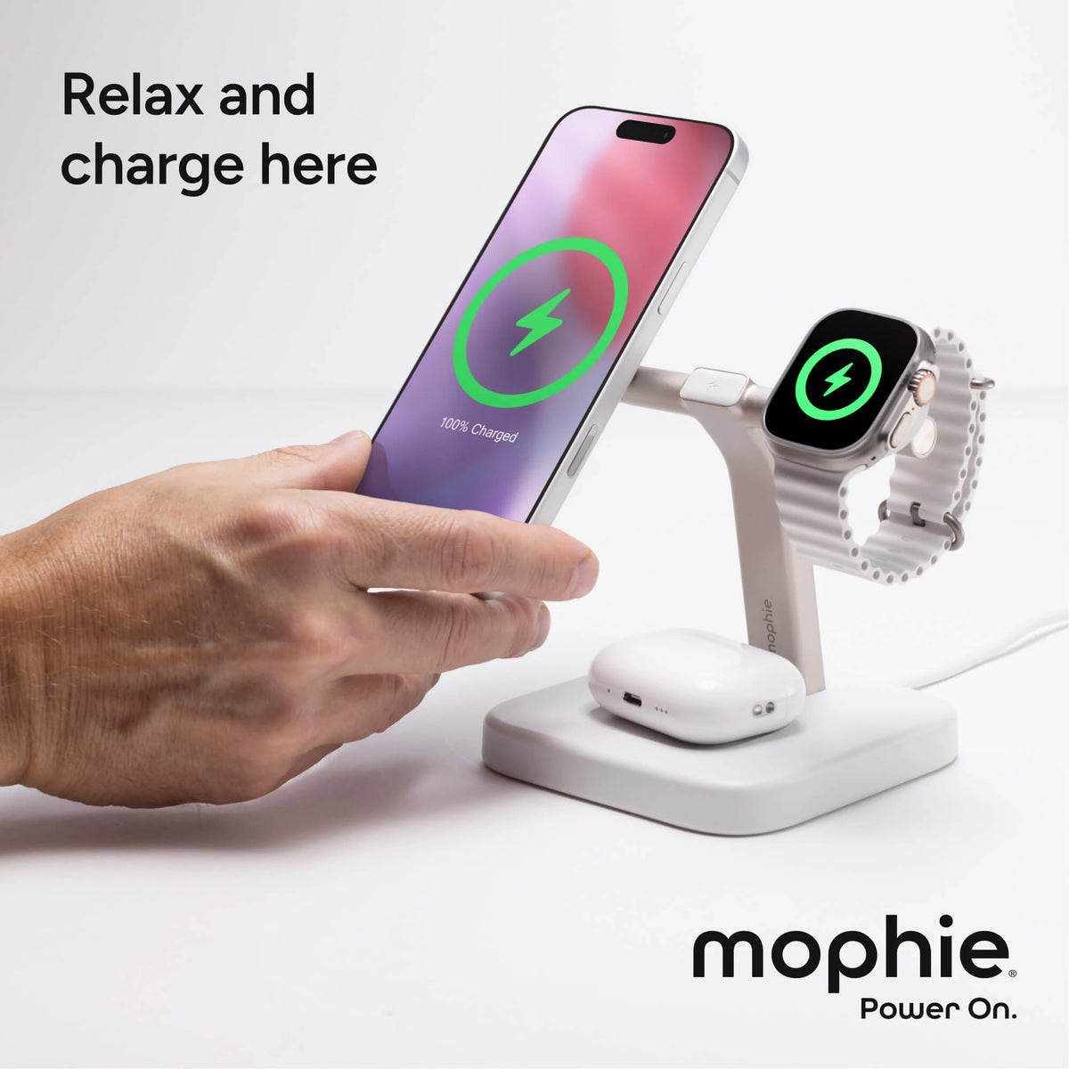 Mophie 3 in 1 Qi2 Charging Stand White