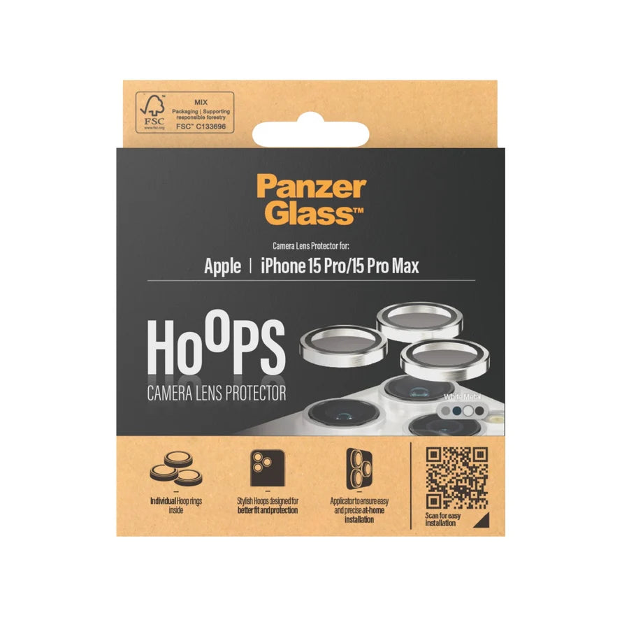 PanzerGlass™ Hoops Camera Lens Protector iPhone 15 Pro | 15 Pro Max | White Titanium