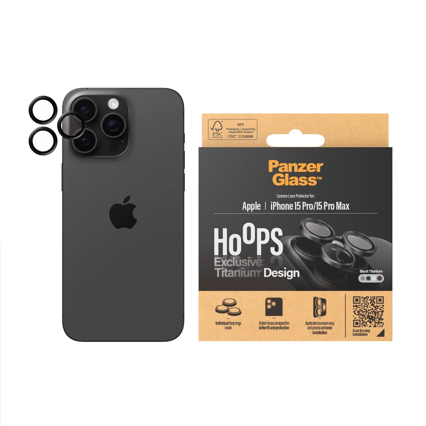 PanzerGlass Hoops Camera Lens Protector iPhone 15 Pro | 15 Pro Max | Negro