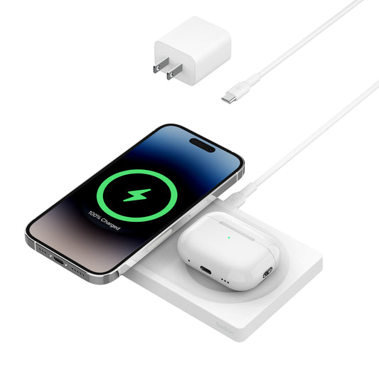 Belkin Base de carga MagSafe 2 en 1  - iPhone y AirPods Blanco