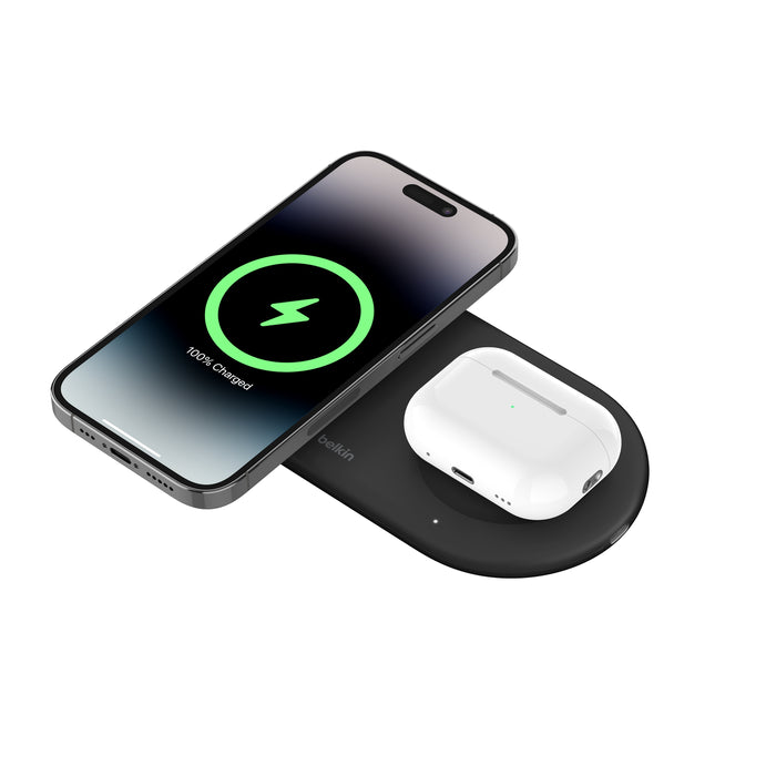 Belkin MagSafe Qi2 15 W  2 en 1  Pad para iPhone y AirPods Black