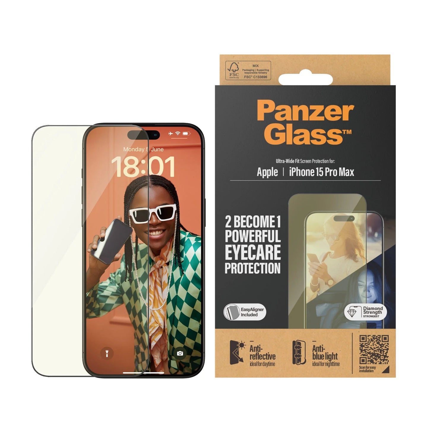 PanzerGlass Eyecare Screen Protection iPhone 15 Pro Max Ultra-Wide Fit