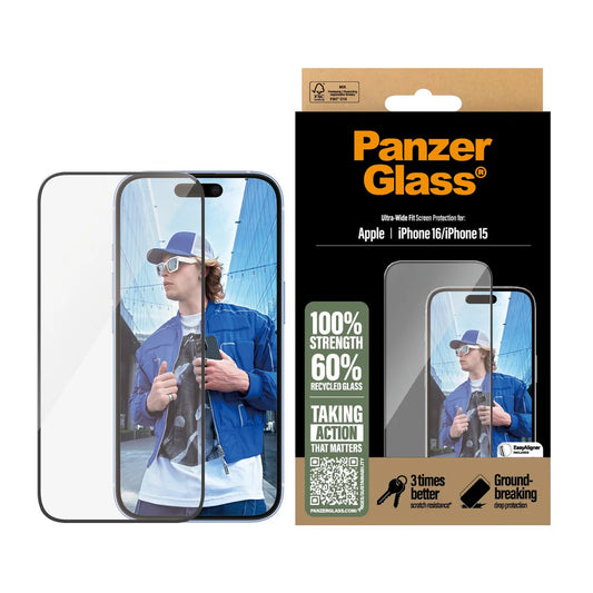 PROTECTOR DE PANTALLA PANZERGLASS® PARA IPHONE 16 | 15 | AJUSTE ULTRA ANCHO