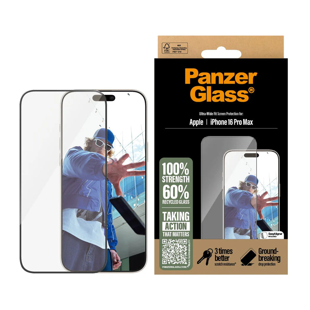 PanzerGlass Screen Protector iPhone 16 Pro Max | Ultra-Wide Fit 2864