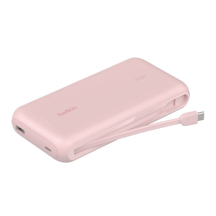 Belkin 20K Power Bank with 30WPD + Integrated USB-C Cable, Pink