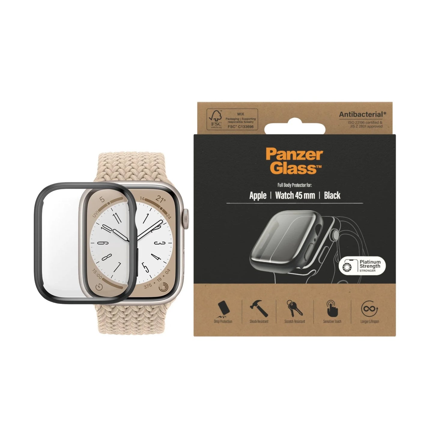 PanzerGlass Screen Protector Full Body Apple Watch Series 9 l 8 l 7 45mm Black