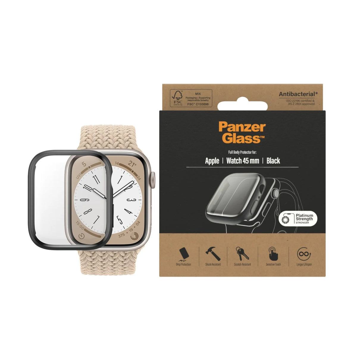 PanzerGlass Screen Protector Full Body Apple Watch Series 9 with D3O | 45mm | Black