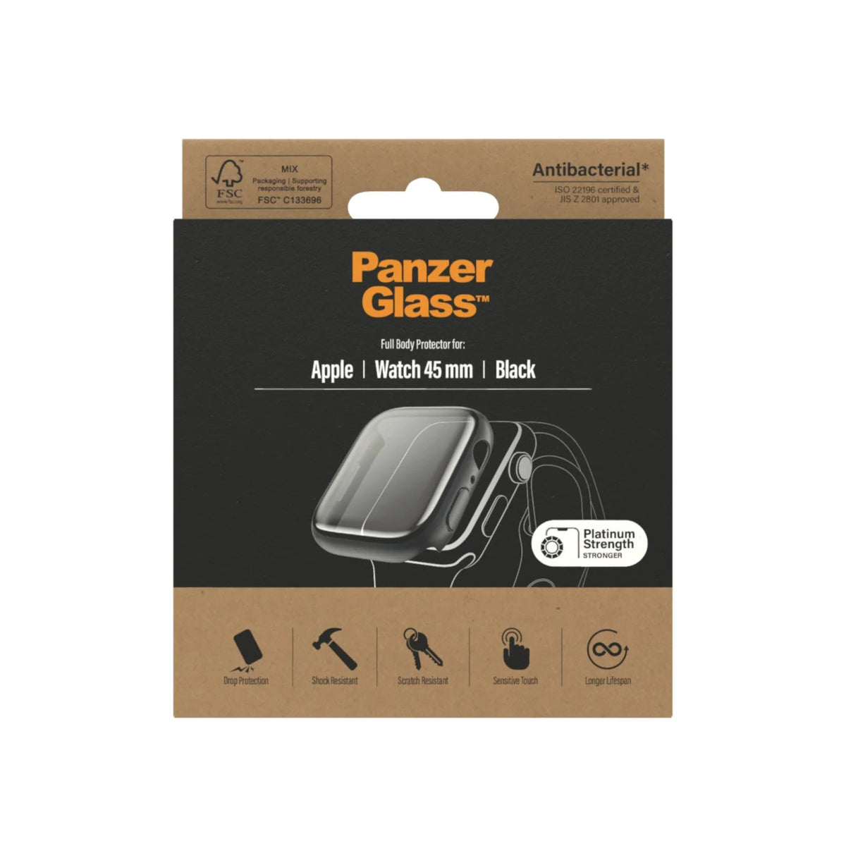 PanzerGlass Screen Protector Full Body Apple Watch Series 9 with D3O | 45mm | Black