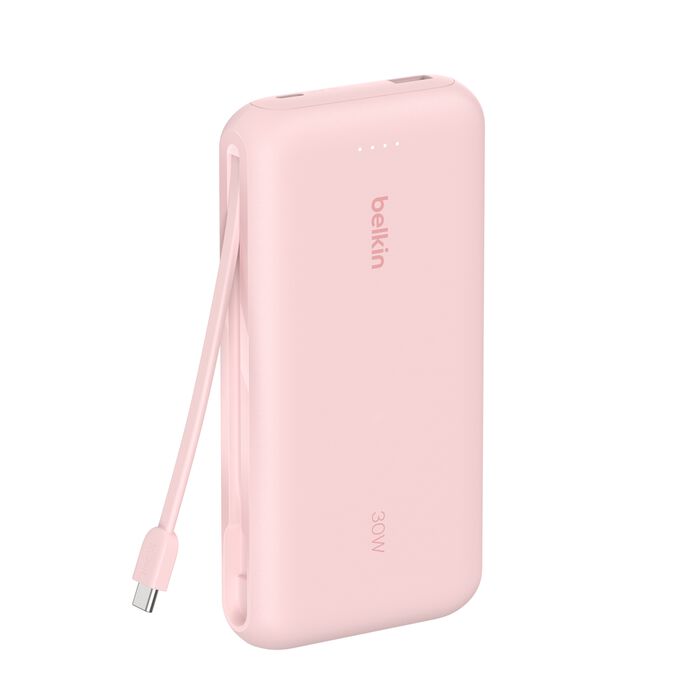 Belkin 20K Power Bank with 30WPD + Integrated USB-C Cable, Pink