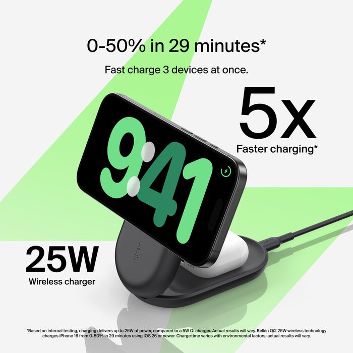 Belkin Qi2 25W 3 en 1 Compact Black