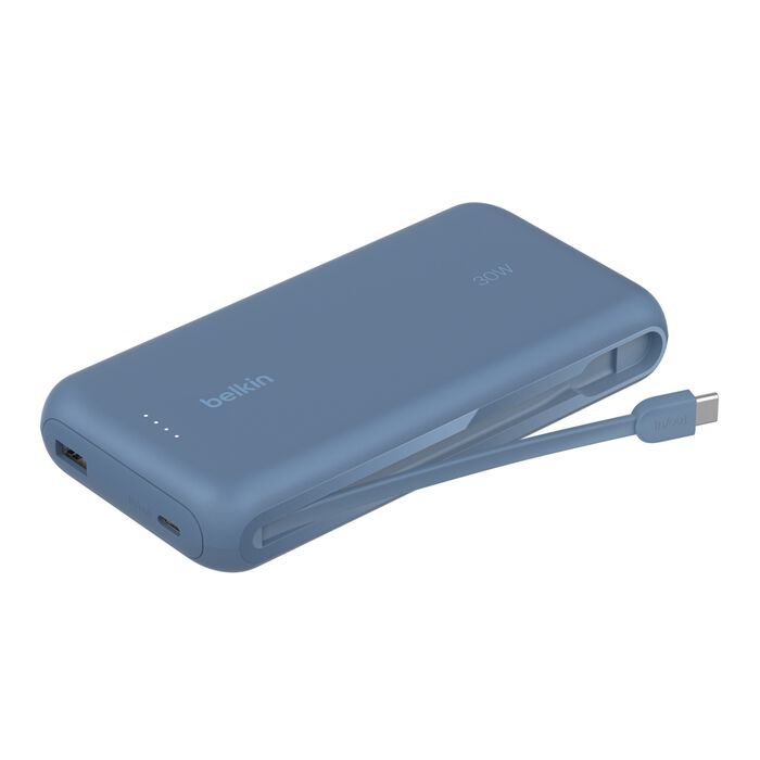 Belkin 20K Power Bank with 30WPD + Integrated USB-C Cable, Blue
