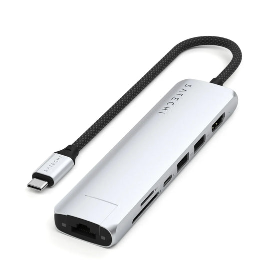 Satechi 7-in-1 USB-C Slim Multiport Adapter with Ethernet (Silver)