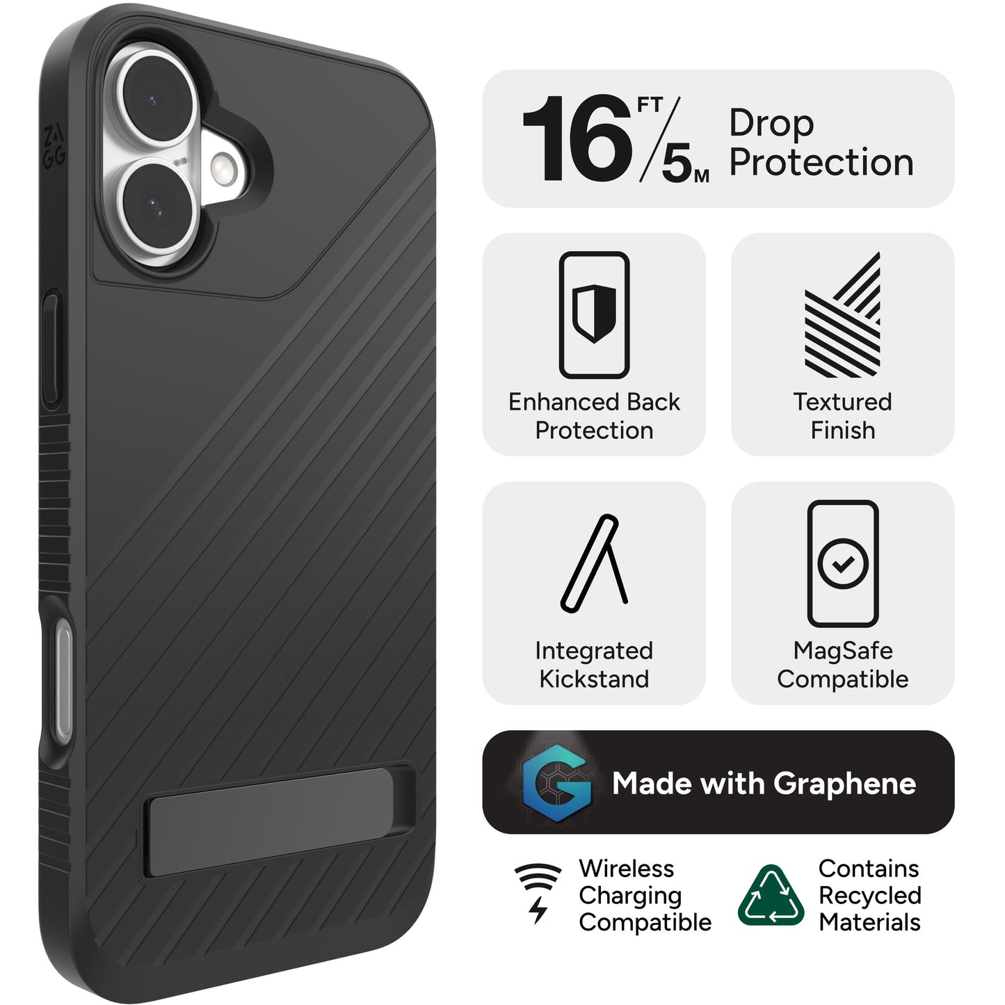 ZAGG Cases Denali Snap KS LGPL-FG-Black iPhone 16 Plus