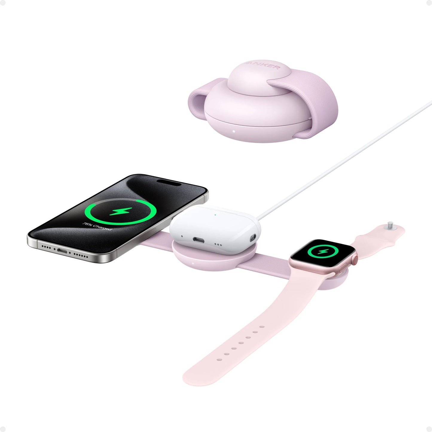 Anker MagGo Wireless Charging Station 3-in-1 Foldable Pad Rosado