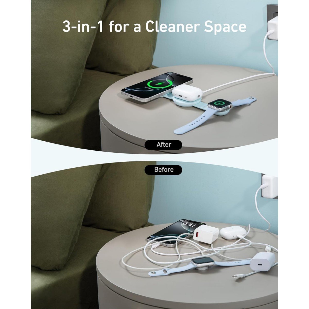 Anker MagGo Wireless Charging Station 3-in-1 Foldable Pad Verde Azulado