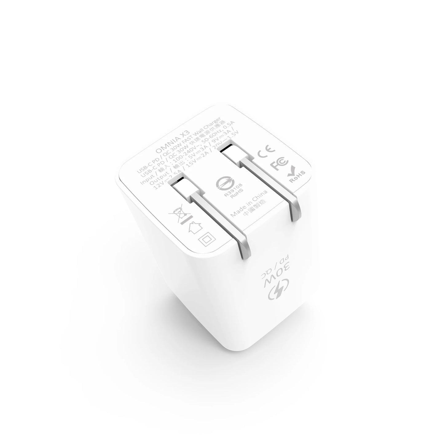 Cargador de pared Adam Elements Omnia X3 USB-C a Lightning Fast Charging Kit Blanco