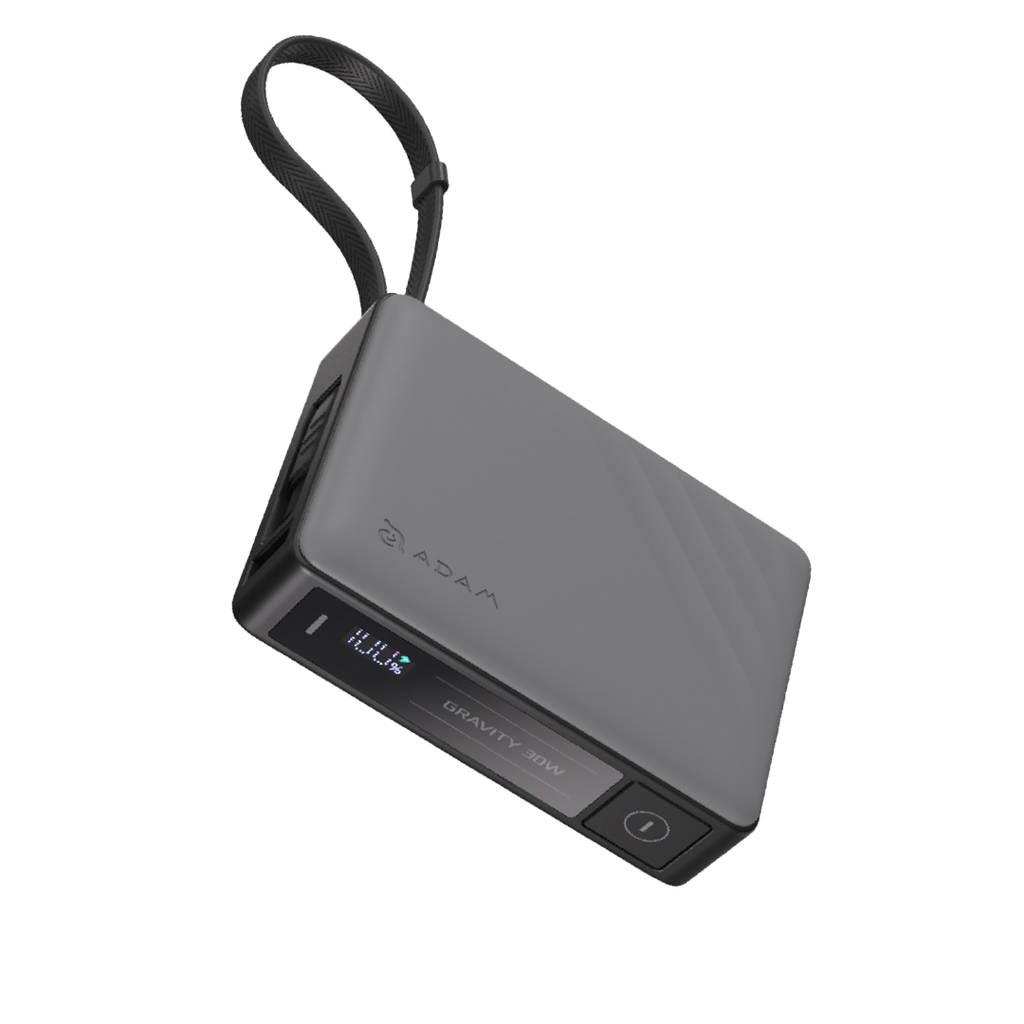 Adam Elements GRAVITY 30W Fast Charging Power Bank with Built-In Cable - Grey