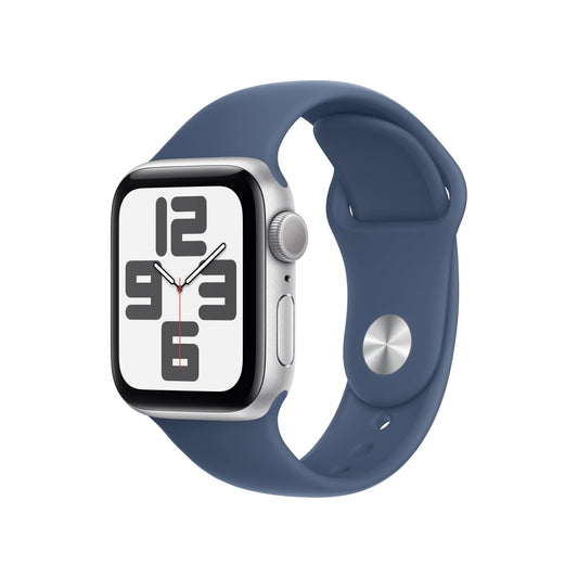 Apple Watch SE GPS • Caja de aluminio color plata de 40 mm • Correa deportiva azul denim - S/M