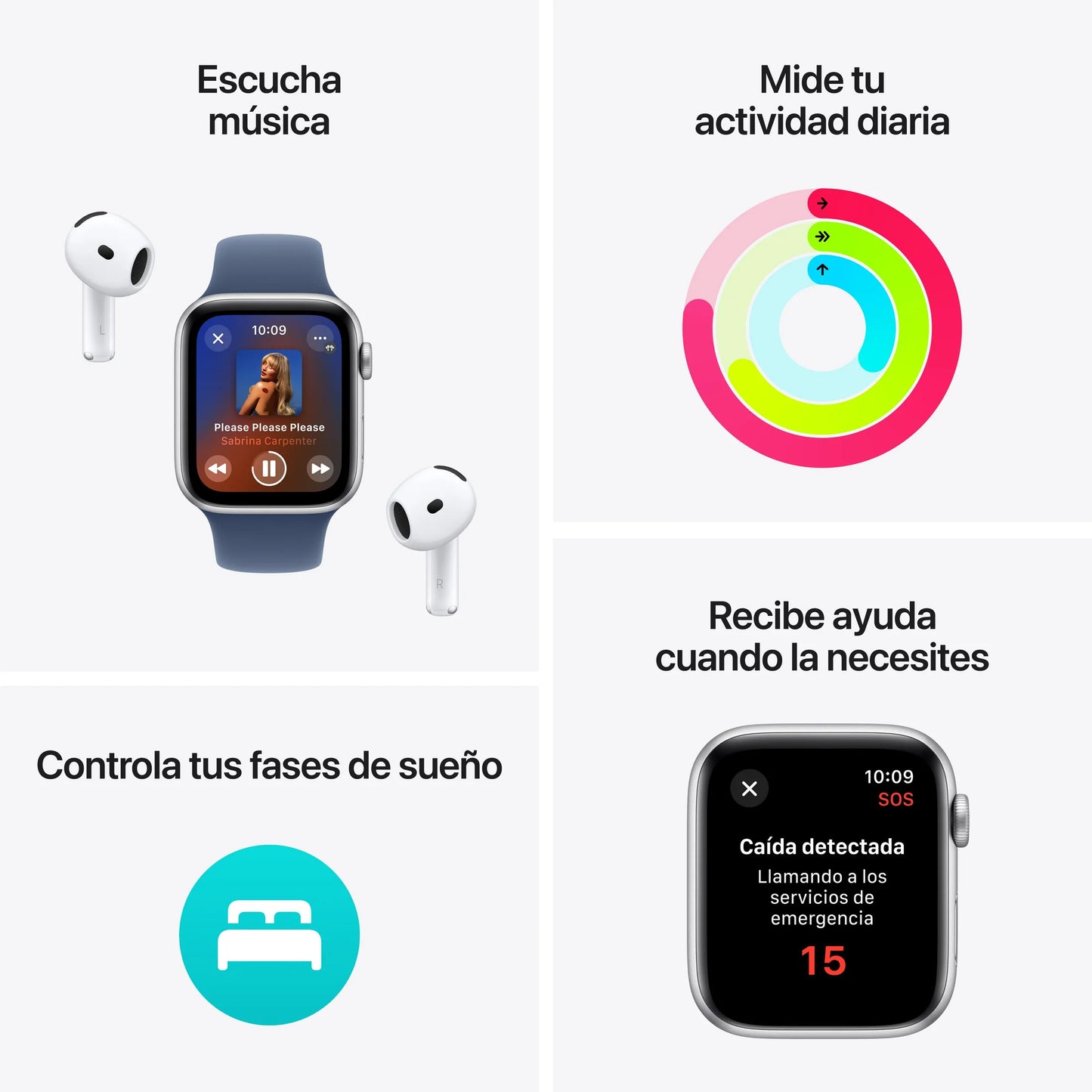Apple Watch SE GPS • Caja de aluminio color plata de 44 mm • Correa deportiva azul denim - S/M