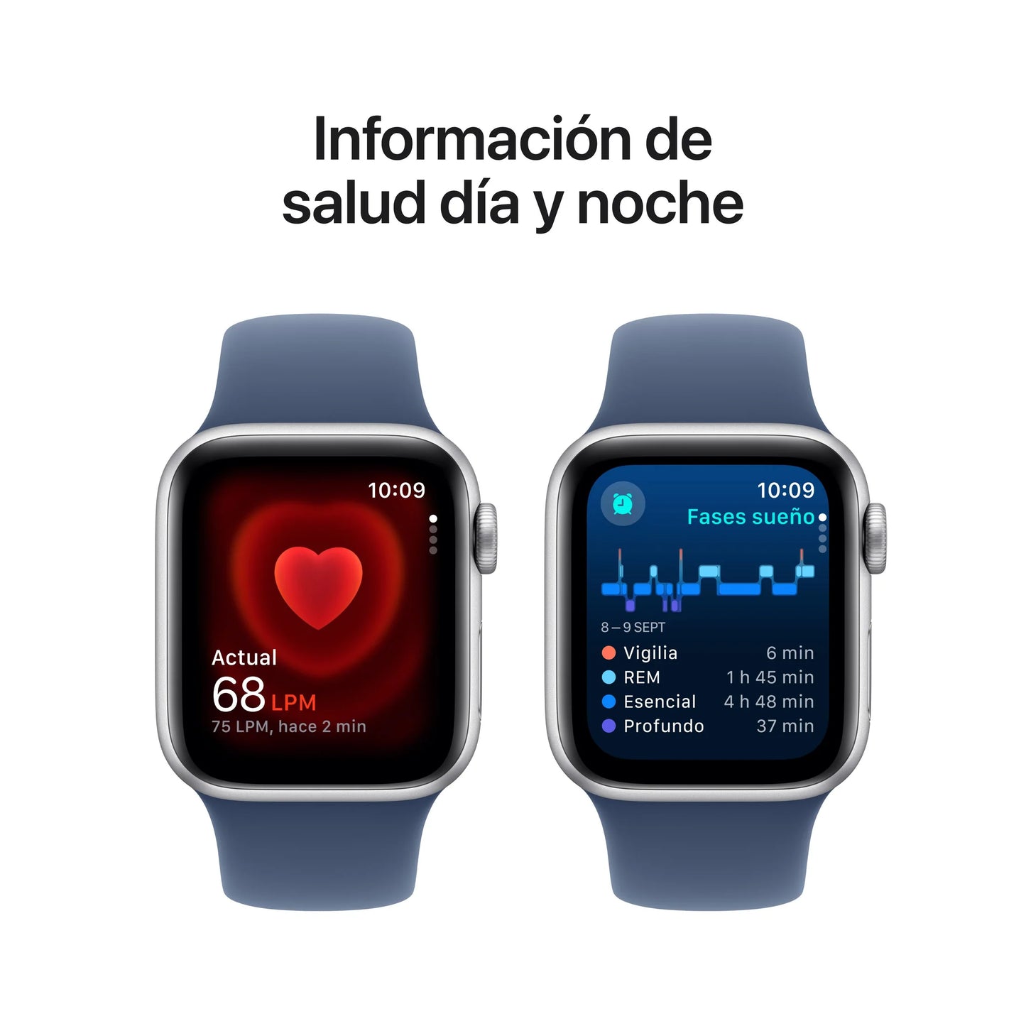 Apple Watch SE GPS • Caja de aluminio color plata de 44 mm • Correa deportiva azul denim - S/M