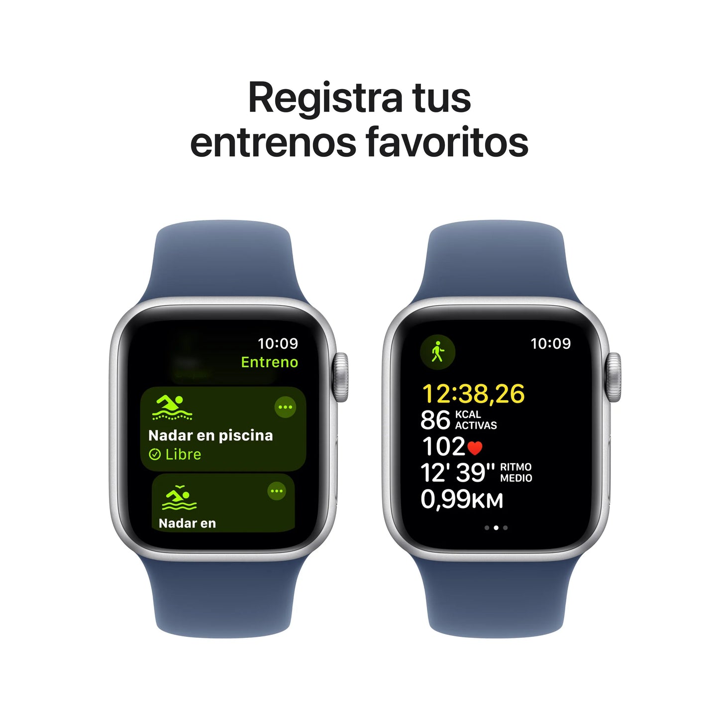Apple Watch SE GPS • Caja de aluminio color plata de 44 mm • Correa deportiva azul denim - S/M