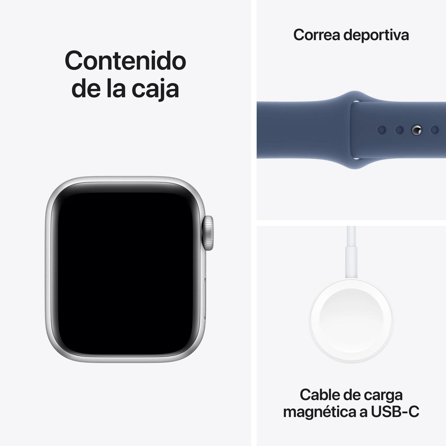 Apple Watch SE GPS • Caja de aluminio color plata de 44 mm • Correa deportiva azul denim - S/M