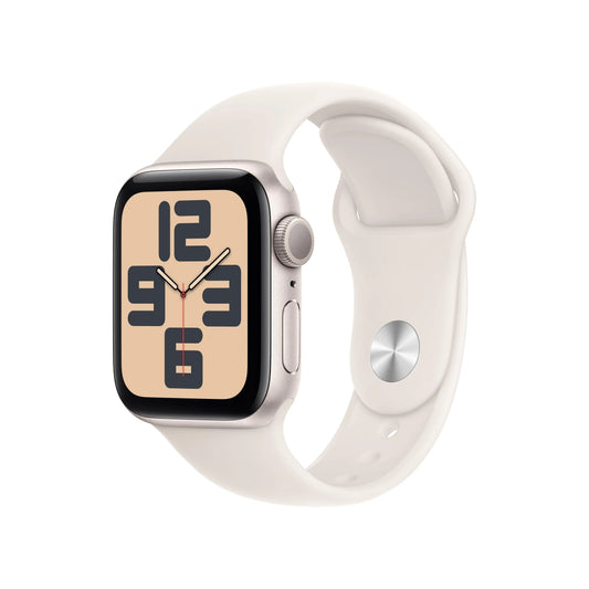 Apple Watch SE GPS • Caja de aluminio blanco estelar de 44 mm • Correa deportiva blanco estelar - M/L