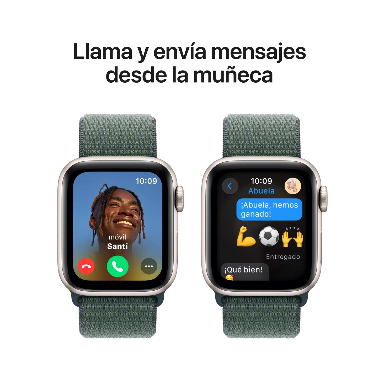 Apple Watch SE GPS • Caja de aluminio blanco estelar de 40 mm • Correa loop deportiva verde lago