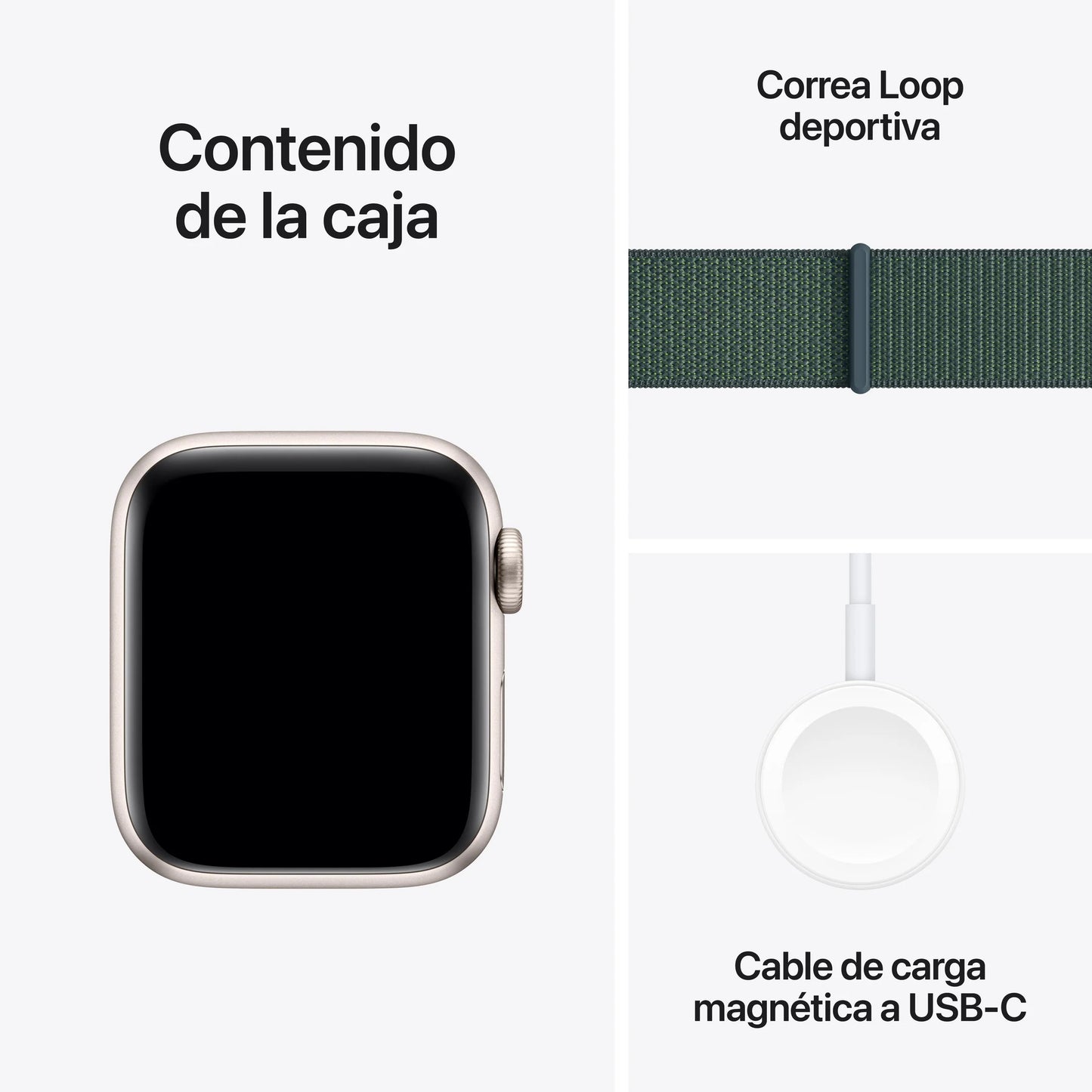 Apple Watch SE GPS • Caja de aluminio blanco estelar de 40 mm • Correa loop deportiva verde lago