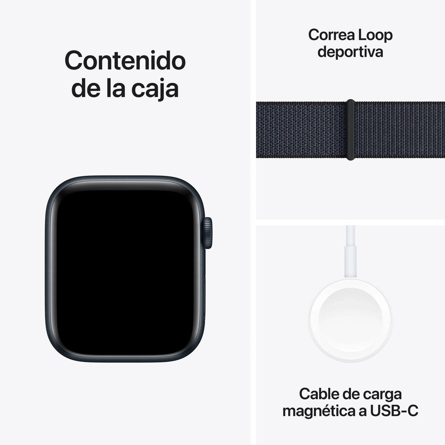 Apple Watch SE GPS • Caja de aluminio color medianoche de 40 mm • Correa loop deportiva color tinta
