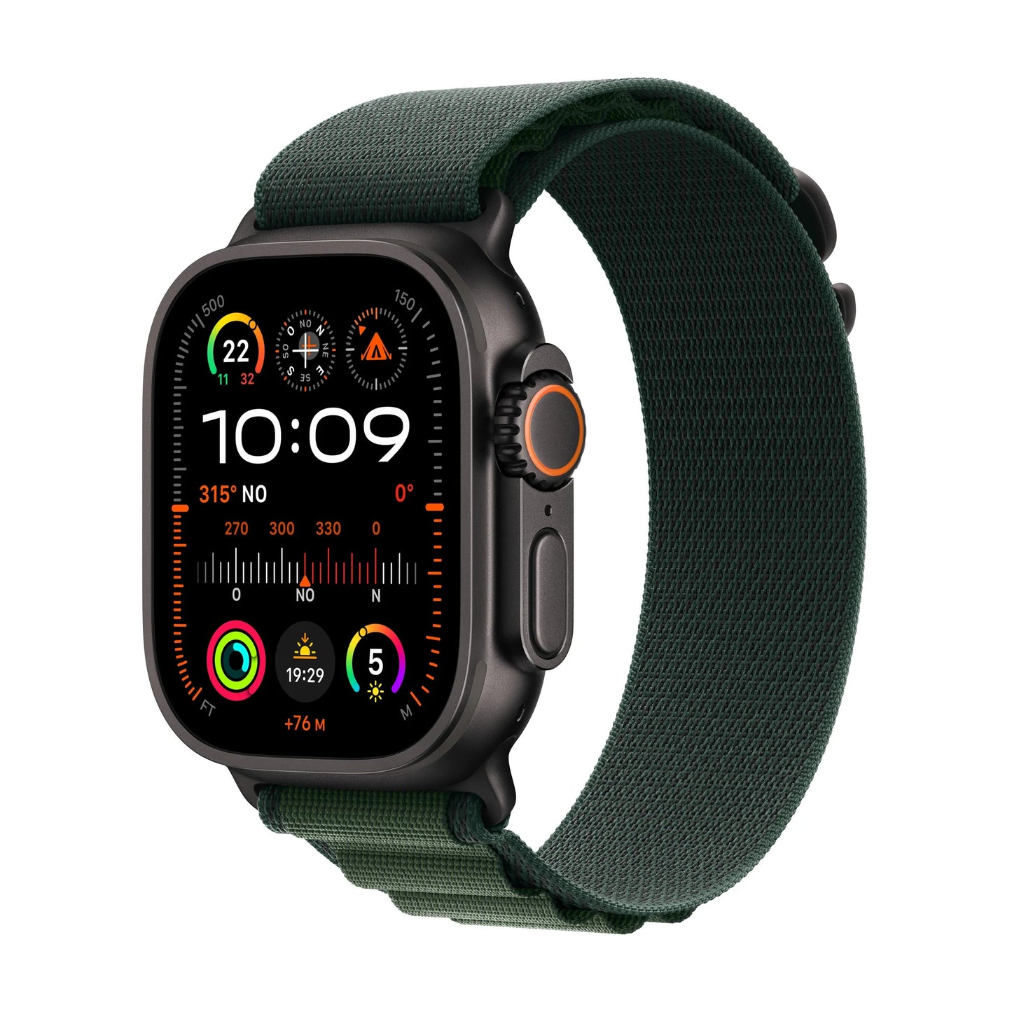 Apple Watch Ultra 2 GPS + Cellular • Caja de titanio negro de 49 mm • Correa Alpine verde oscuro - Chica