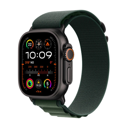 Apple Watch Ultra 2 GPS + Cellular • Caja de titanio negro de 49 mm • Correa Alpine verde oscuro - Grande