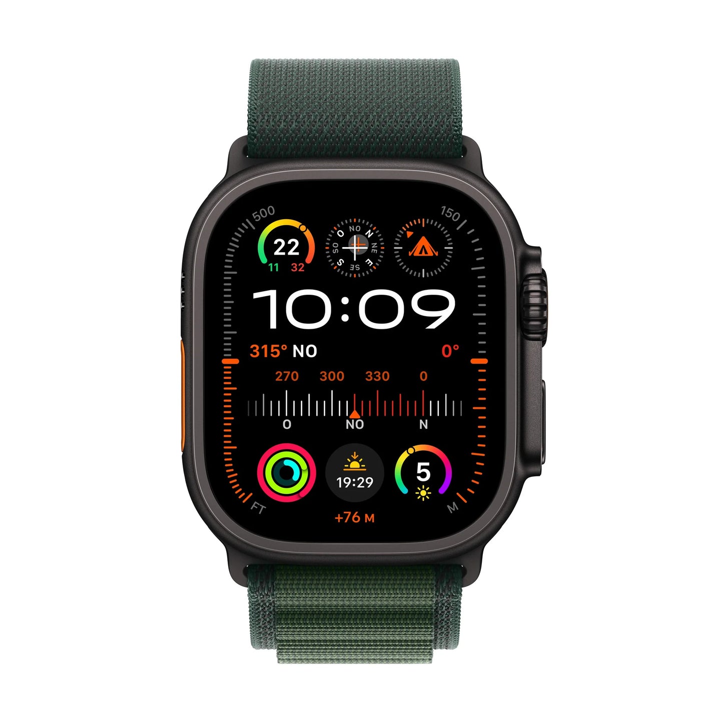 Apple Watch Ultra 2 GPS + Cellular • Caja de titanio negro de 49 mm • Correa Alpine verde oscuro - Grande