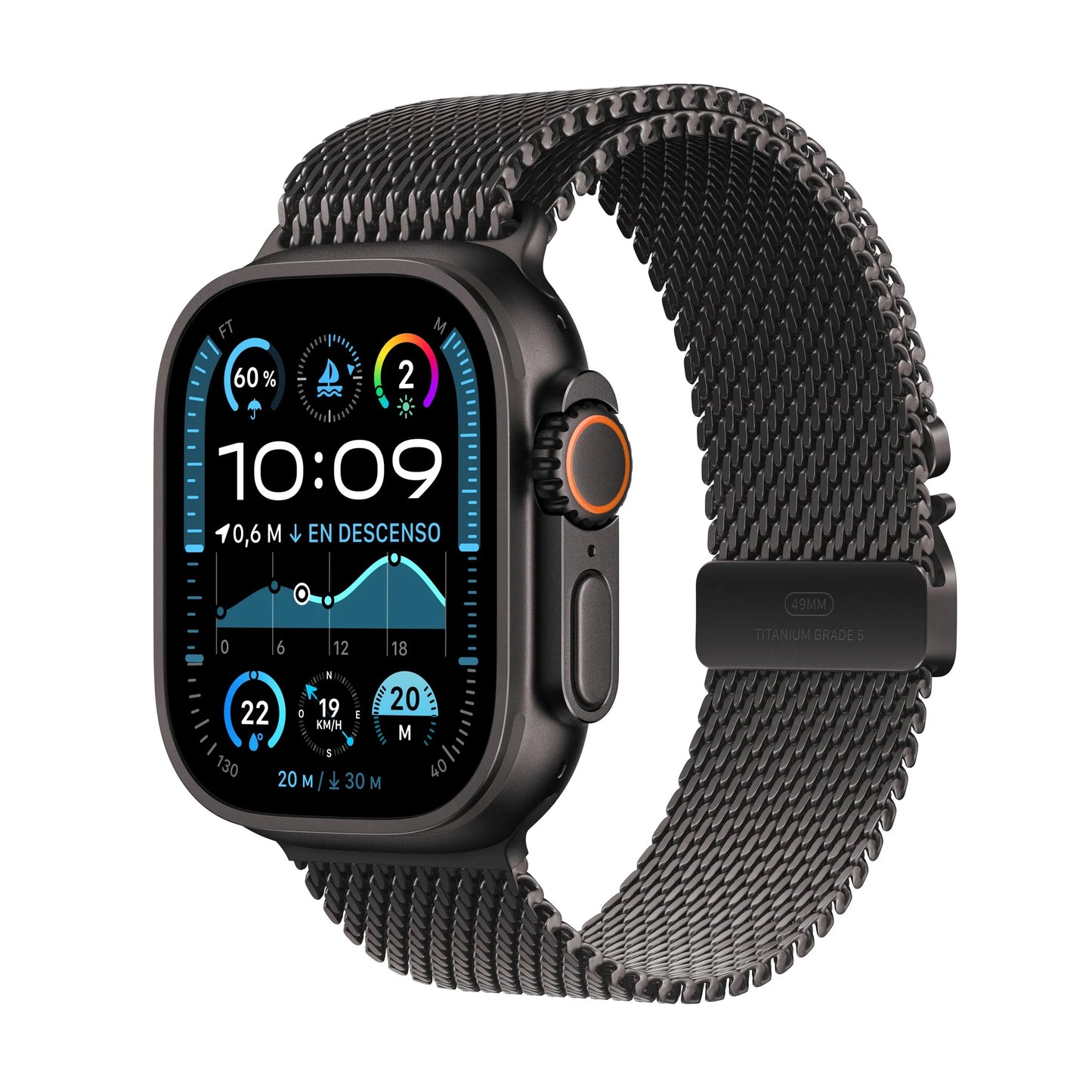 Apple Watch Ultra 2 GPS + Cellular • Caja de titanio negro de 49 mm • Correa estilo milanés de titanio negro - Mediana
