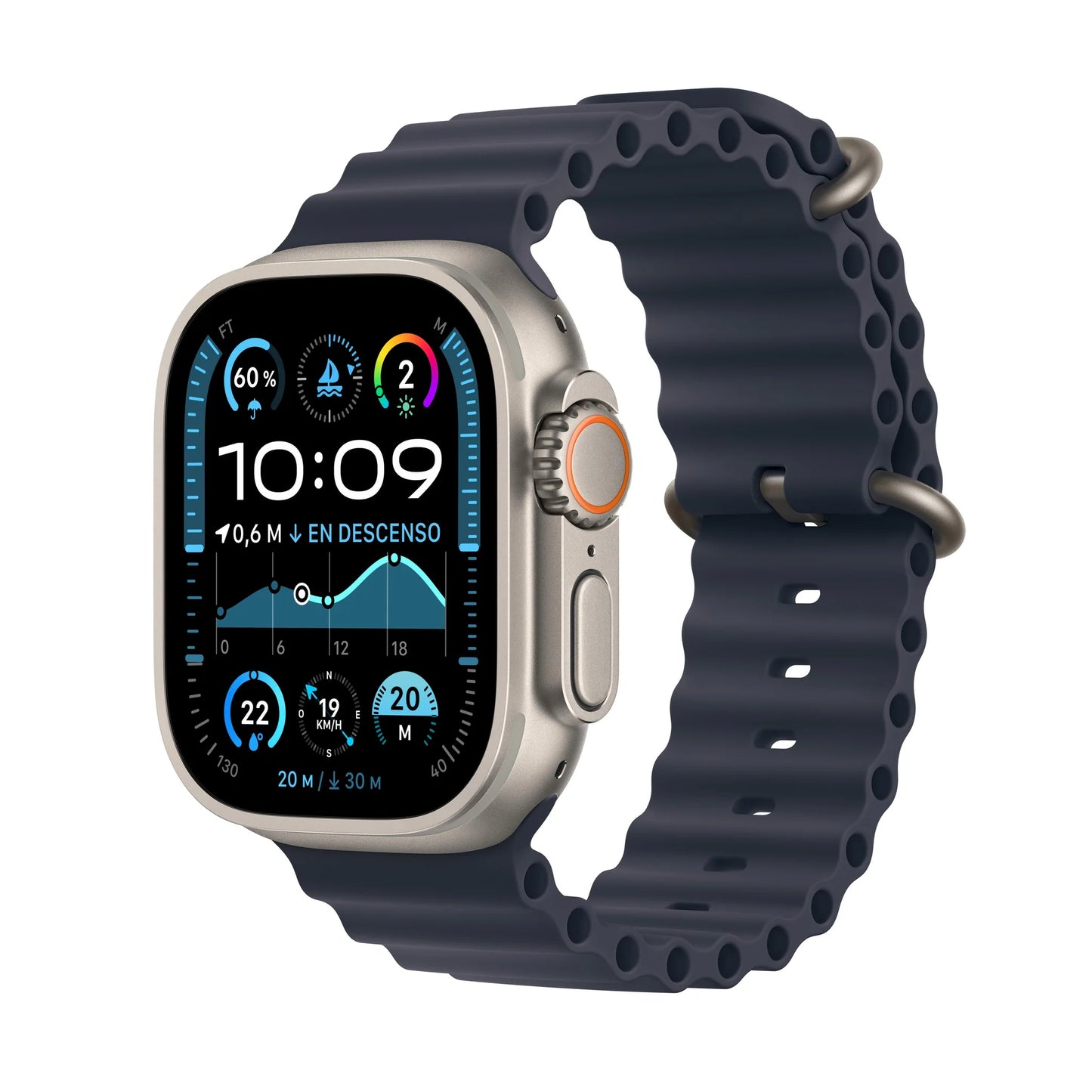 Apple Watch Ultra 2 GPS + Cellular • Caja de titanio natural de 49 mm • Correa Ocean azul marino