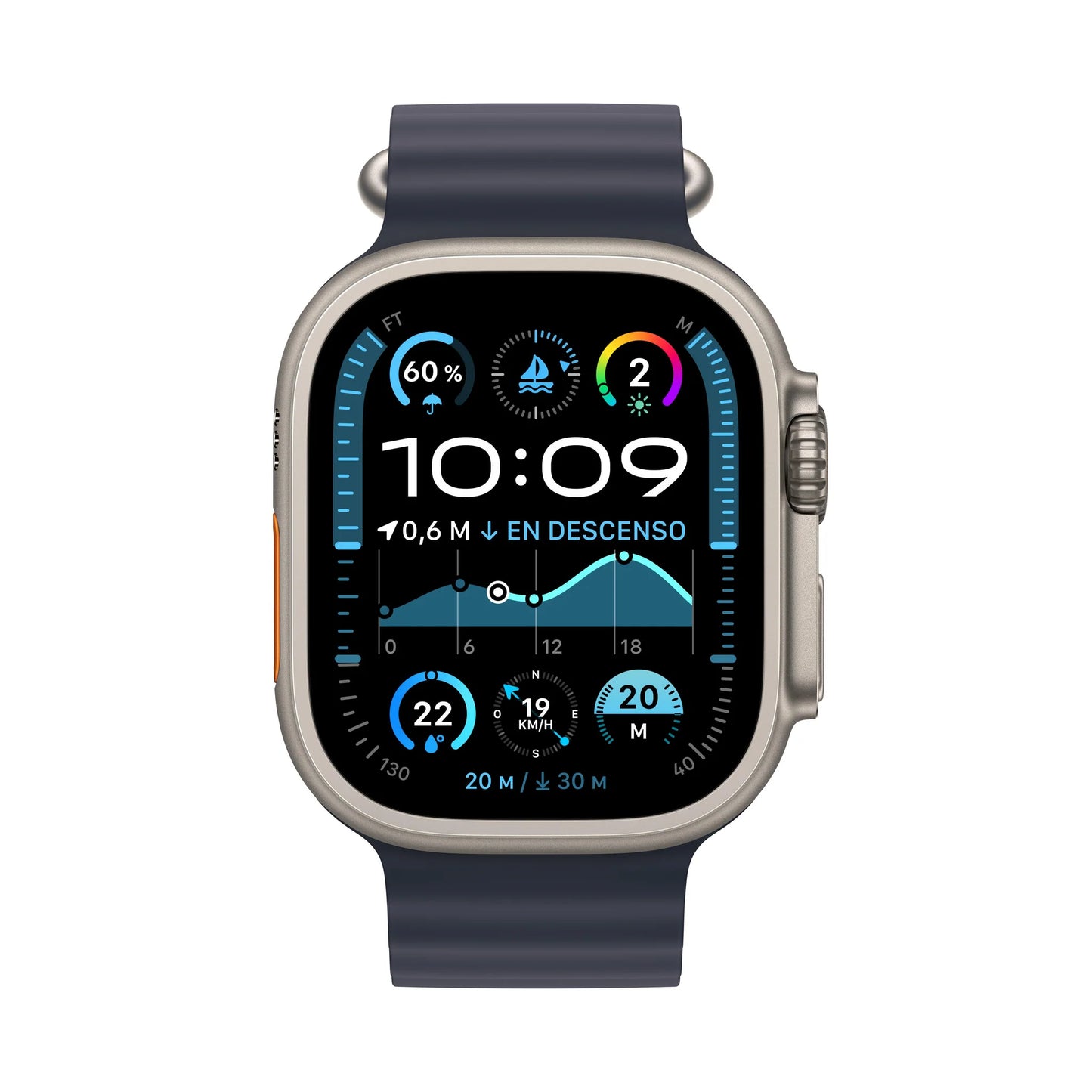Apple Watch Ultra 2 GPS + Cellular • Caja de titanio natural de 49 mm • Correa Ocean azul marino